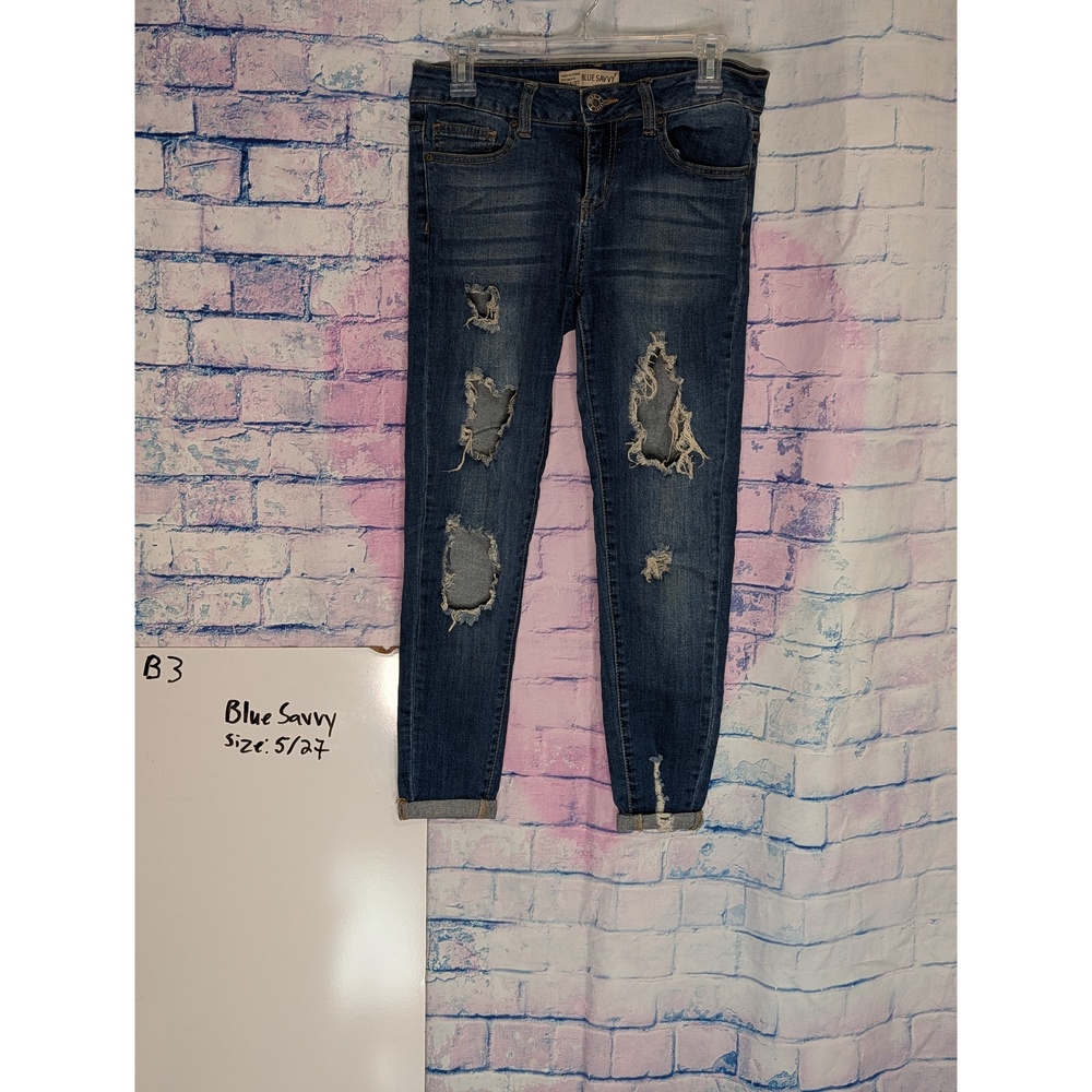 Blue Savvy Womens Distress Blue Jeans